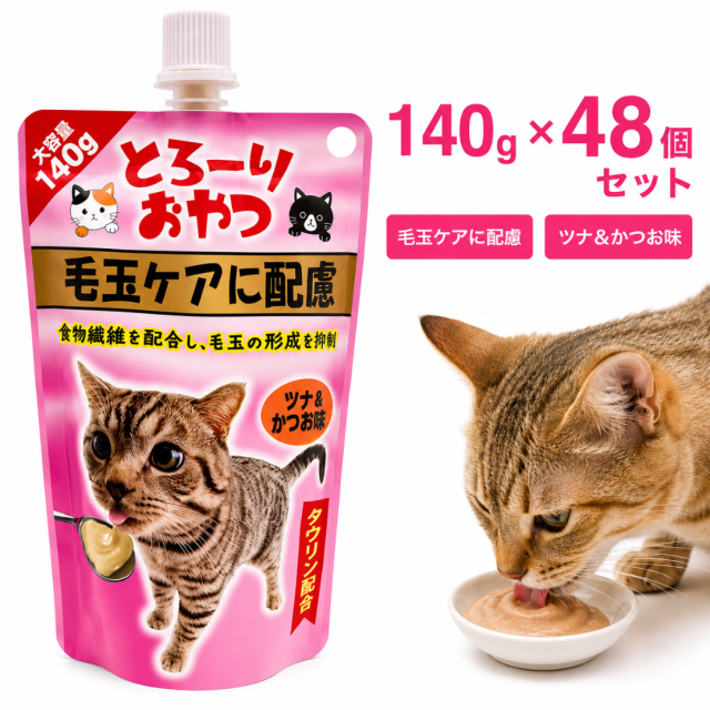 とろーりおやつ 毛玉ケアに配慮 ツナ＆かつお節味 140g×48個セット 猫用おやつ ウェットフード 水分補給 緑茶エキス配合 多頭 多頭飼い 液状おやつ 子猫 高齢猫 シニア とろりん