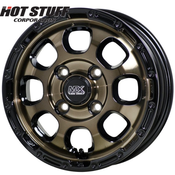 ホイール4本セット HOT STUFF MAD CROSS GRACE (BRC/BK) 12インチ 4.00B PCD100/4H インセット：43 マッドクロス グレイス