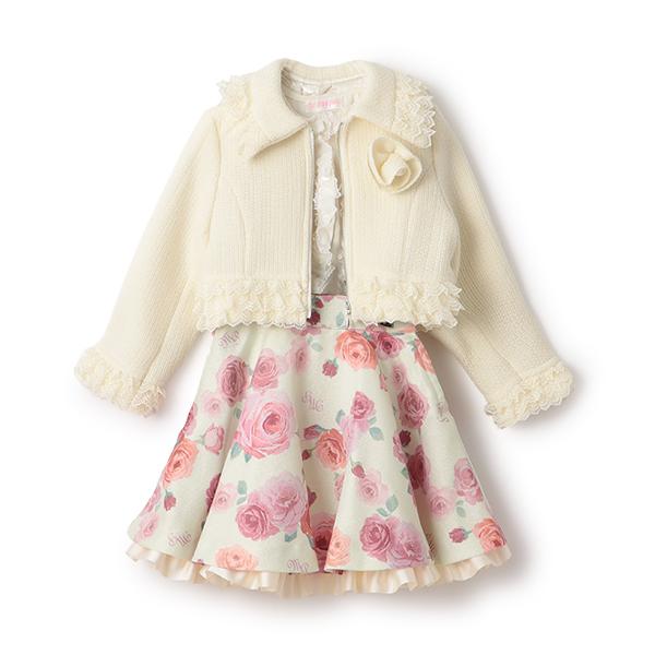 mezzo piano 35thツィードジャケット＆バラ柄スカート　セットアップ メゾピアノ(mezzo piano)35th ツィードジャケット＆バラ柄スカート