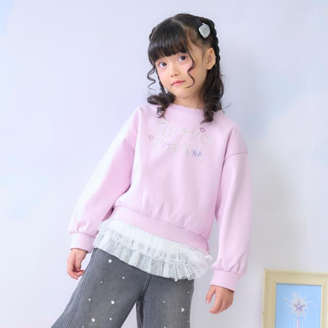 メゾピアノ(mezzo piano)ラインストーンロゴトレーナー＆裾チュールTシャツセット【60％OFF】【SALE】【O_60】【25AW】【SSSL】【outlet】【ot】