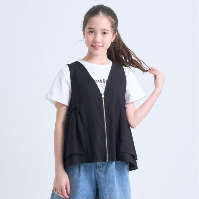 ポンポネットジュニア(pom ponette junior)ペプラムジレ×インナーTシャツ