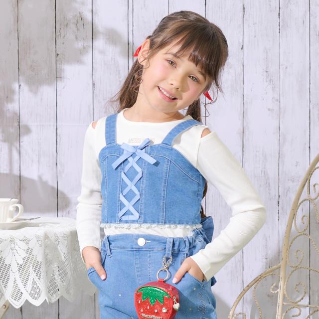 メゾピアノ(mezzo piano)レースアップリボンビスチェ＆長袖Tシャツセット