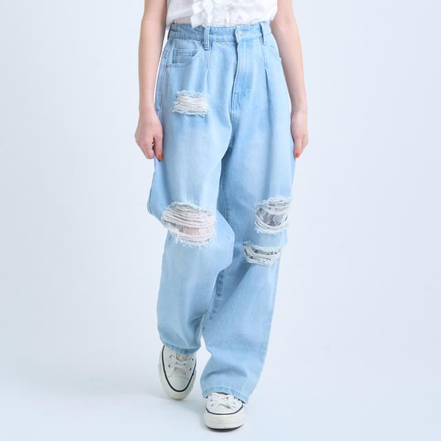 ポンポネットジュニア(pom ponette junior)【130cmあり】ダメージデニムパンツ