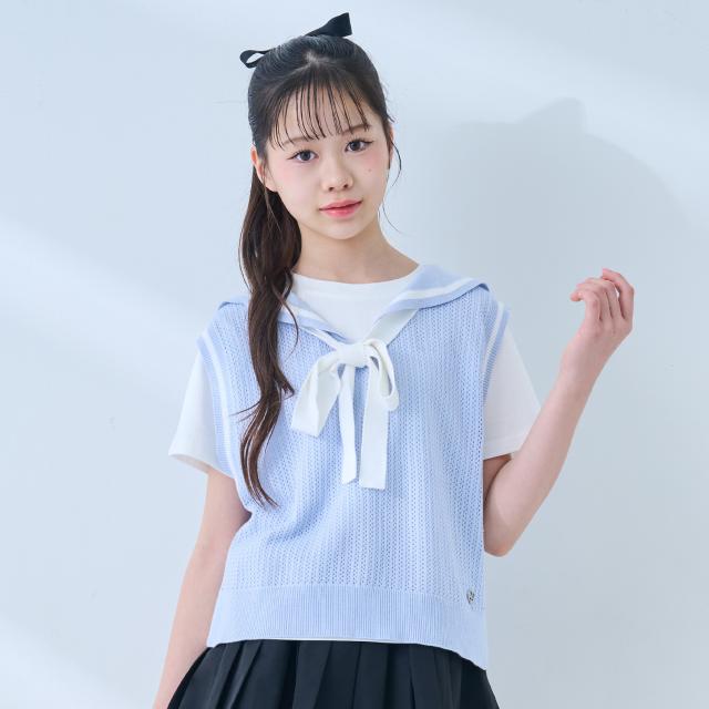 メゾピアノジュニア(mezzo piano junior)メッシュセーラーベスト＆Tシャツセット