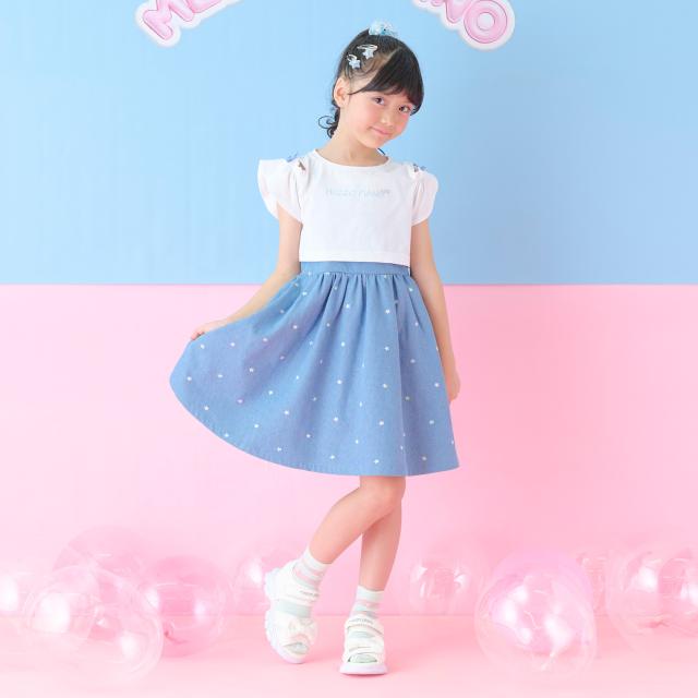 メゾピアノ(mezzo piano)肩開き半袖Tシャツ＆星キャミワンピースセット