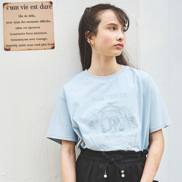ポンポネットジュニア(pom ponette junior)【130cmあり】【接触冷感】レースモチーフ刺しゅうTシャツ