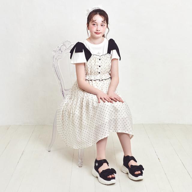 メゾピアノジュニア(mezzo piano junior)ショルダーリボンジャンパースカート＆【接触冷感】インナーセット