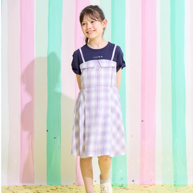 ケーピー(KP)先染チェック レイヤード風ワンピース