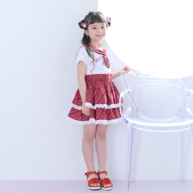 メゾピアノ(mezzo piano)チェックセーラー衿つき　半袖Tシャツ【遮熱・接触冷感・吸水速乾・UVカット】_1