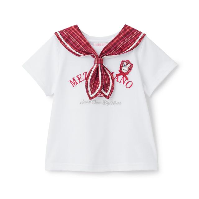メゾピアノ(mezzo piano)チェックセーラー衿つき　半袖Tシャツ【遮熱・接触冷感・吸水速乾・UVカット】_2
