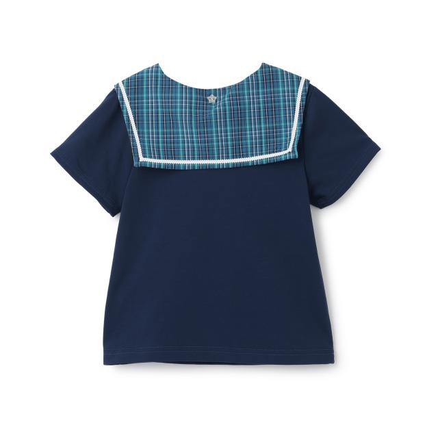 メゾピアノ(mezzo piano)チェックセーラー衿つき　半袖Tシャツ【遮熱・接触冷感・吸水速乾・UVカット】_3