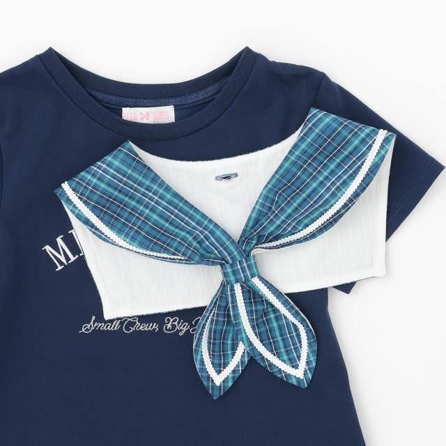 メゾピアノ(mezzo piano)チェックセーラー衿つき　半袖Tシャツ【遮熱・接触冷感・吸水速乾・UVカット】_5