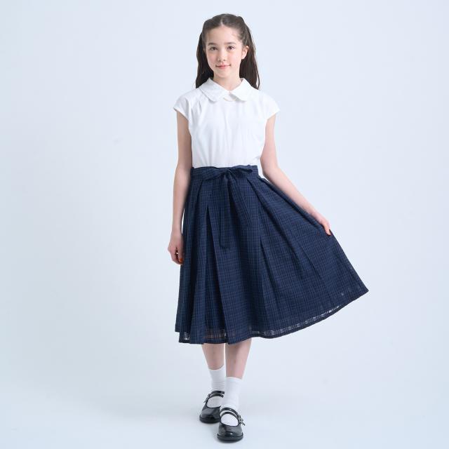 ポンポネットジュニア(pom ponette junior)【130cmあり】シアーチェックドッキングワンピース
