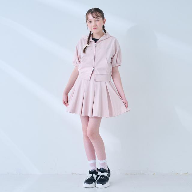 メゾピアノジュニア(mezzo piano junior)【接触冷感・UVカット】ラインストーンキラキラロゴジップパーカセットアップ