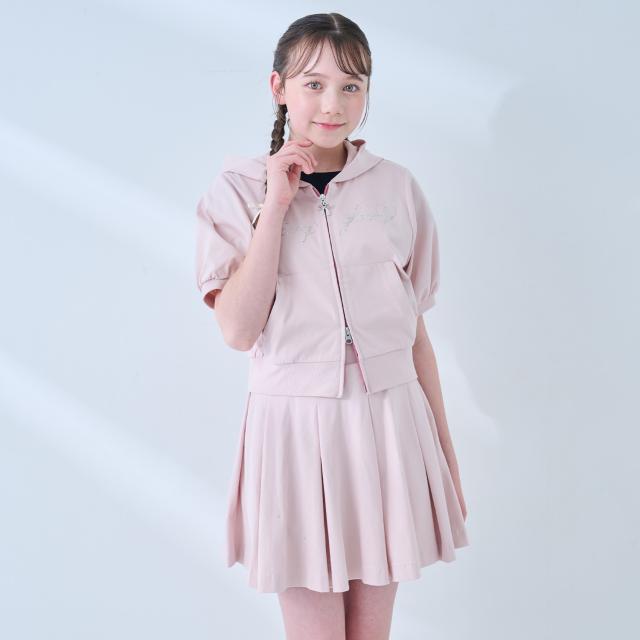 メゾピアノジュニア(mezzo piano junior)【接触冷感・UVカット】ラインストーンキラキラロゴジップパーカセットアップ_6