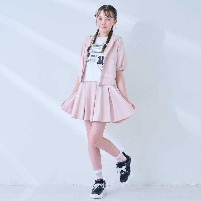 メゾピアノジュニア(mezzo piano junior)【接触冷感・UVカット】ラインストーンキラキラロゴジップパーカセットアップ_8