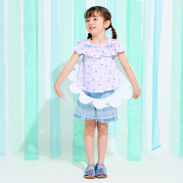 ケーピー(KP)【SWIM】チェック×デニム風 セパレーツ水着 スイムキャッフ゜付き_2
