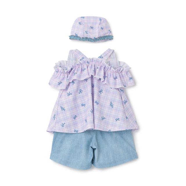 ケーピー(KP)【SWIM】チェック×デニム風 セパレーツ水着 スイムキャッフ゜付き_5