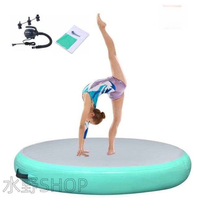 エアトラック 体操 エアマット タンブリングマット 円形 1ｍ幅20cm厚 体操転倒マット エアーロール インフレータブル ベルクロ付き 家庭用/トレーニング/チア