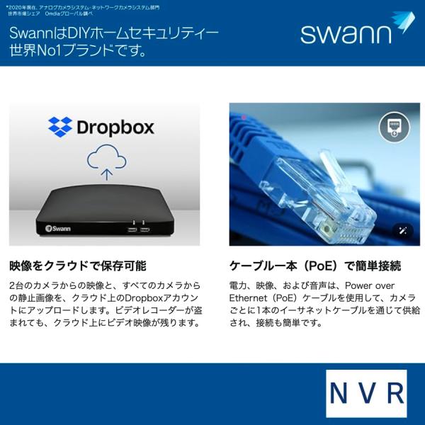 Swann セキュリティカメラ 4K 8ch NVRレコーダー 2TB搭載 顔認証機能 双方向 通話 スポットライト IP66仕様 屋内外対応 6個セット 防犯カメラ SWNVK-886806FB-JP_7