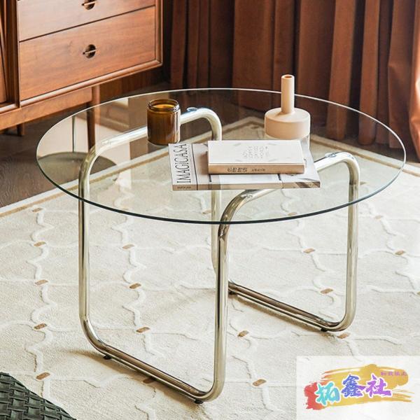 ガラスコーヒーテーブル 北欧透明コーヒーテーブル リビングルームと寝室用の強化ガラステーブル、ステンレス鋼、家庭用 (直径60cm*高さ40cm 透明なガラス)