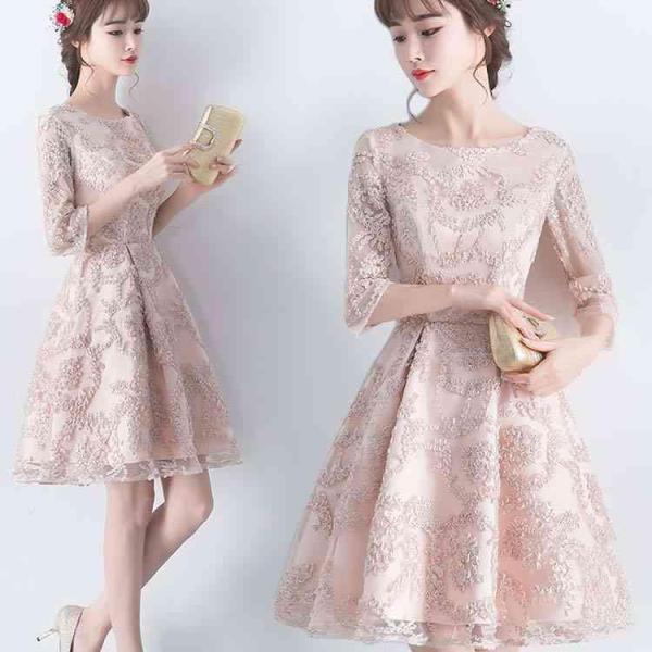 パーティードレス 袖あり 結婚式 ドレス 卒業式 大人 フレアドレス ウェディングドレス 二次会 膝丈ドレス 発表会 パーティドレス お呼ばれ ミニド