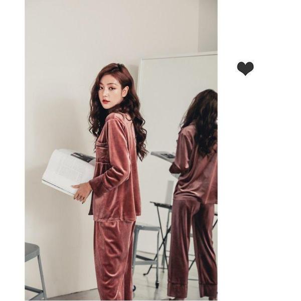 パジャマ レディース ルームウェア 長袖 長ズボン ロングパンツ 前開き