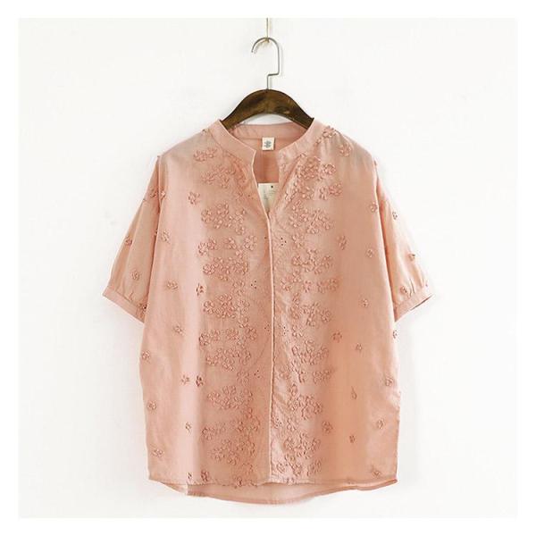 ブラウス トップス 花柄刺繍 透け チュニック シャツブラウス