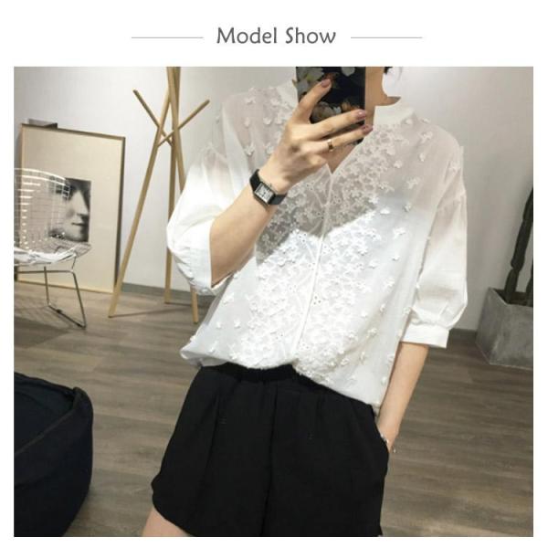 ブラウス トップス 花柄刺繍 透け チュニック シャツブラウス