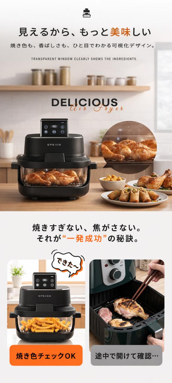 エペイオス(Epeios) ノンフライヤー 4L＋1.5L 2点セット 大容量 エア