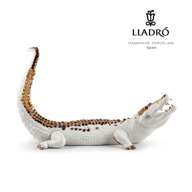 クロコダイル White-Copper LLADRO リヤドロ リアル フィギュリン  置物 ワニ 白 金 オブジェ インテリア 人形 磁器 かわいい スペイン プレゼント 玄関 お祝い 新築 開業 癒し リビング 寝室 事務所 オフィス 【正規品】 01009542