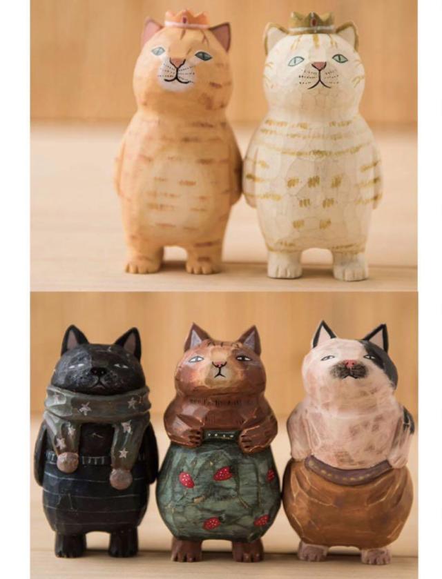 木製猫の置物 小さくて可愛い 5体セット 木製猫の置物 小さくて可愛い 5体セット