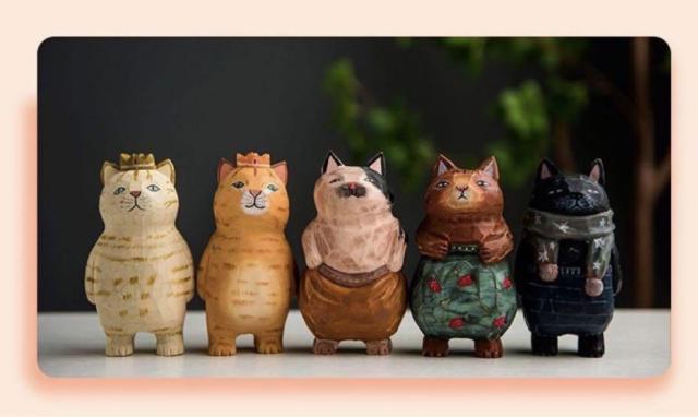 木製猫の置物 小さくて可愛い 5体セット 木製猫の置物 小さくて可愛い 5体セット