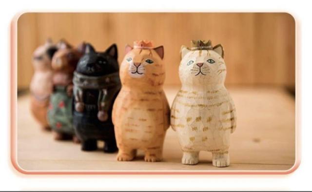 木製猫の置物 小さくて可愛い 5体セット 木製猫の置物 小さくて可愛い 5体セット