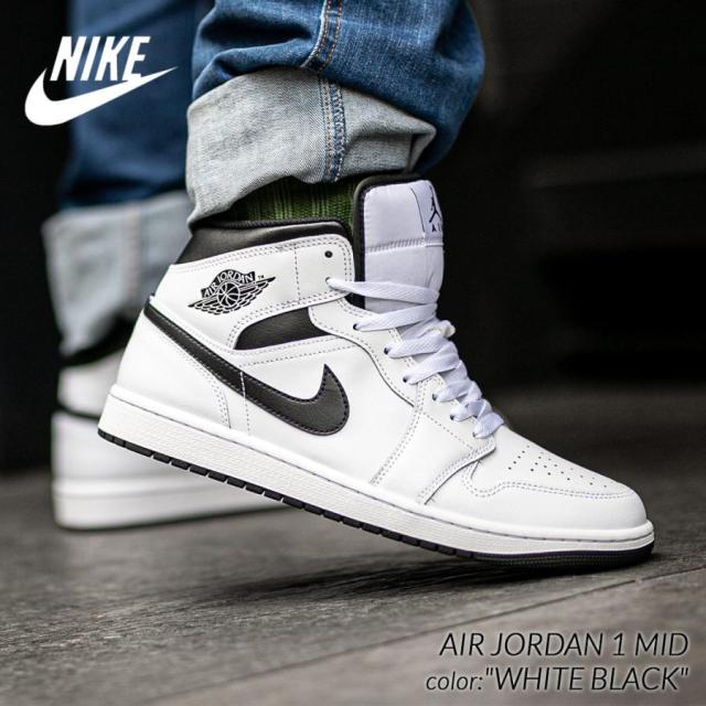 NIKE AIR JORDAN 1 MID WHITE BLACK ナイキ エア ジョーダン ミッド スニーカー ( 白 ホワイト 黒 ブラック メンズ DQ8426-132 )