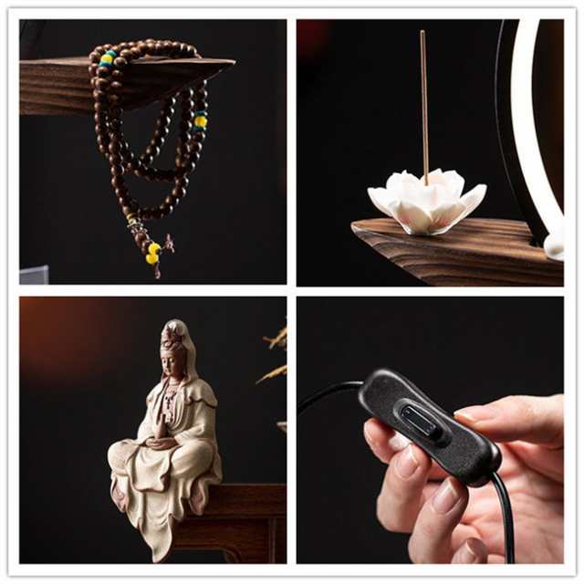 観音像 観世音菩薩 観自在菩薩 仏像 観音菩薩 LEDライト 台座 倒流香