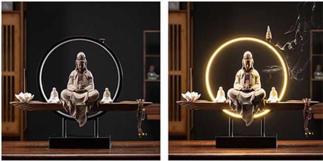 観音像 観世音菩薩 観自在菩薩 仏像 観音菩薩 LEDライト 台座 倒流香