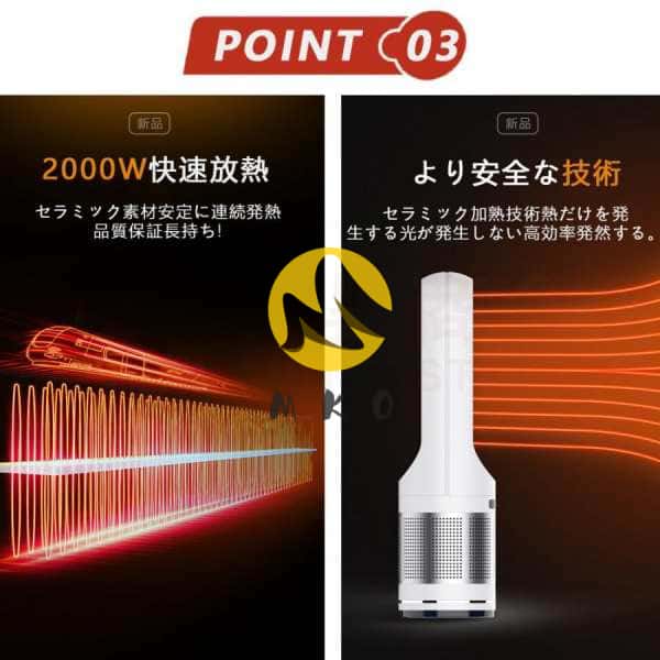 46インチ冷暖タイプ】セラミックヒーター 冷暖兼用 電気ファンヒーター