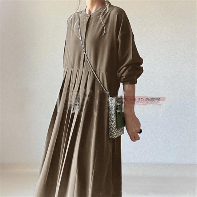 プリーツワンピース きれいめ シャツワンピース 長袖 ワンピース