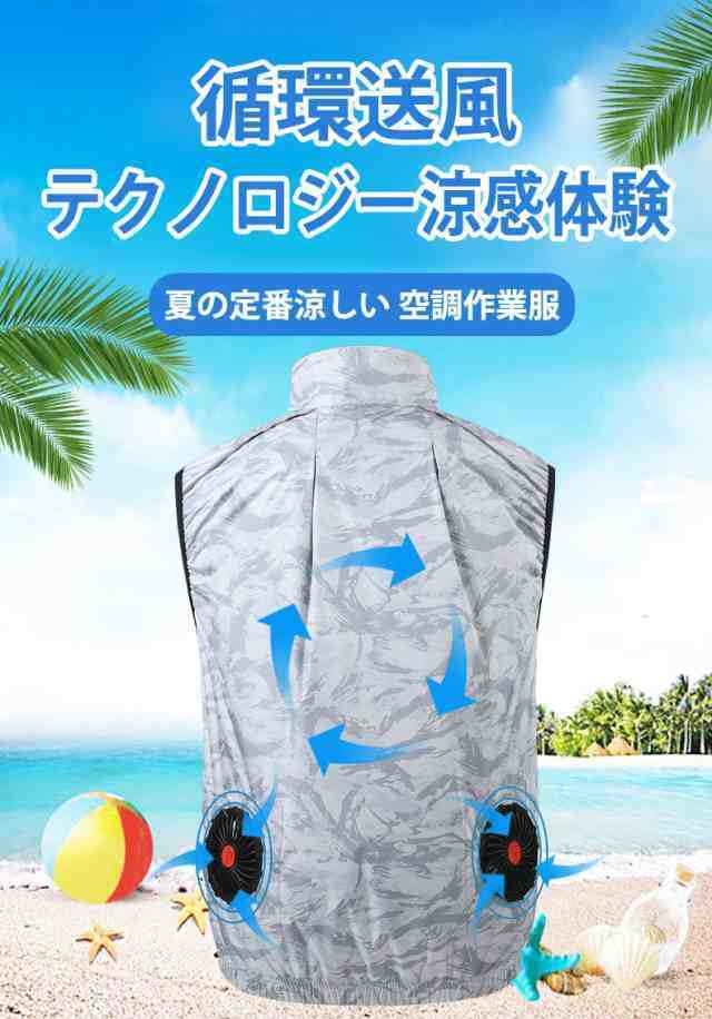 空調作業服 ファン付きベスト 冷却ベスト 20000mAhバッテリー付き 12V 空調ベスト バッテリーセット ベスト 全4サイズ 男女 3段階風量 洗える 軽量 ポケット 扇風機 エアコン服 熱中症_1