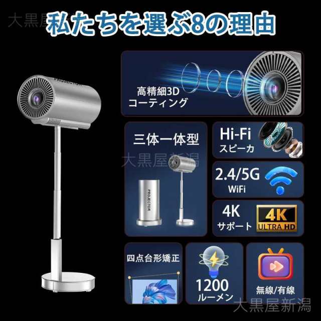 プロジェクター 4K 1080P 家庭用 天井 伸縮性 1200ANSI DVD WiFi 5G