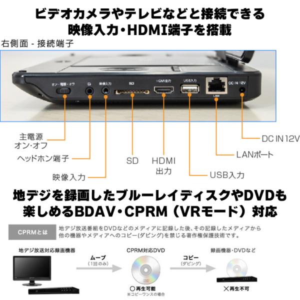 ポータブルブルーレイプレーヤー 11.6インチ ブルーレイ dvdプレーヤー 車載 blu-rayプレーヤー ギフト プレゼント GH-PBD11B-BK グリーンハウス_5