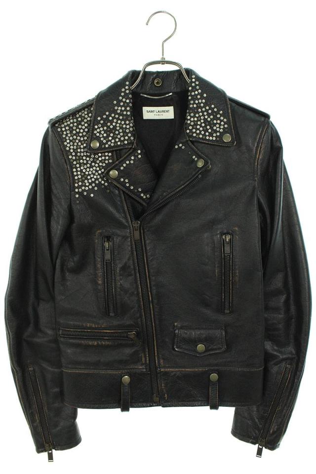 サンローランパリ サイズ:42  L01 503729 Y5RD2 ヴィンテージ加工スタッズ装飾ライダースレザージャケット 中古 SB01