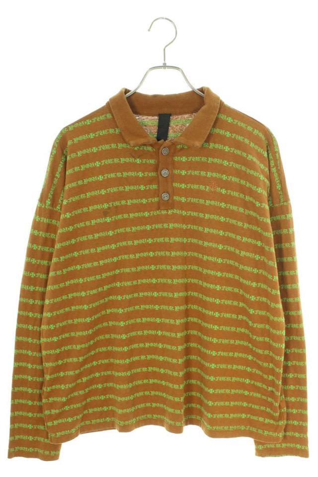 クロムハーツ サイズ:M  Y Not ストライプポロシャツ長袖カットソー長袖カットソー 中古 GZ11