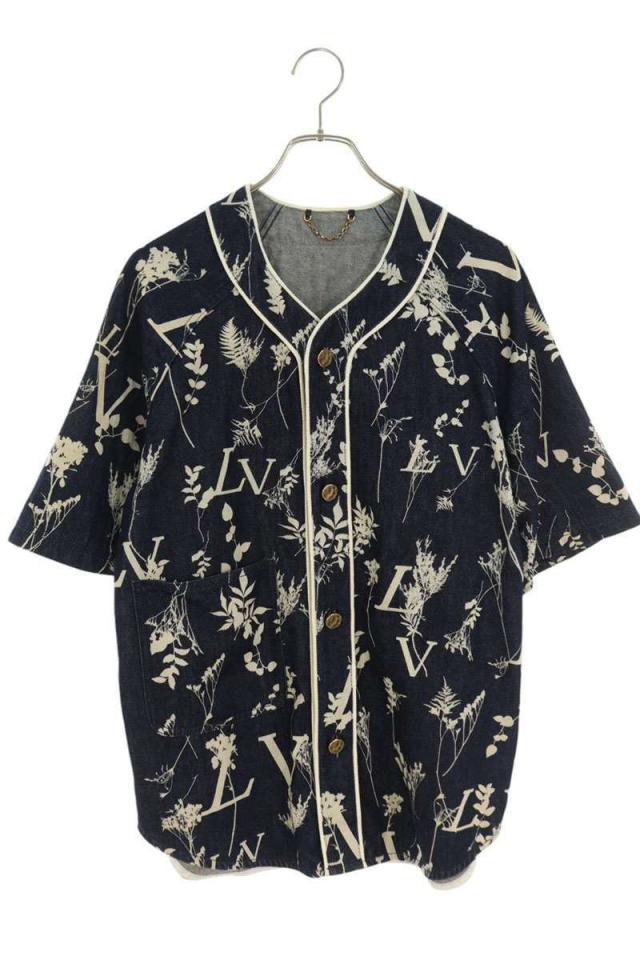 ルイヴィトン サイズ:S  20AW  RM202M VFV HJS15W 1A7XFP LVリーフデニムベースボール半袖シャツ 中古 SB01