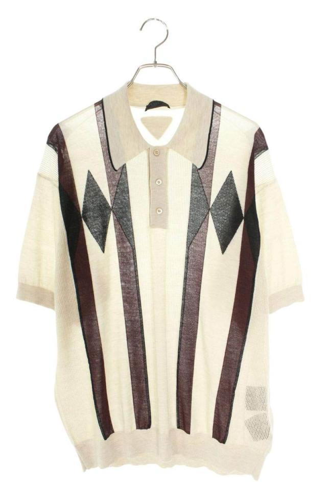 プラダ サイズ:54 UMB771 カシミヤアーガイル半袖ポロシャツ 中古 BS55