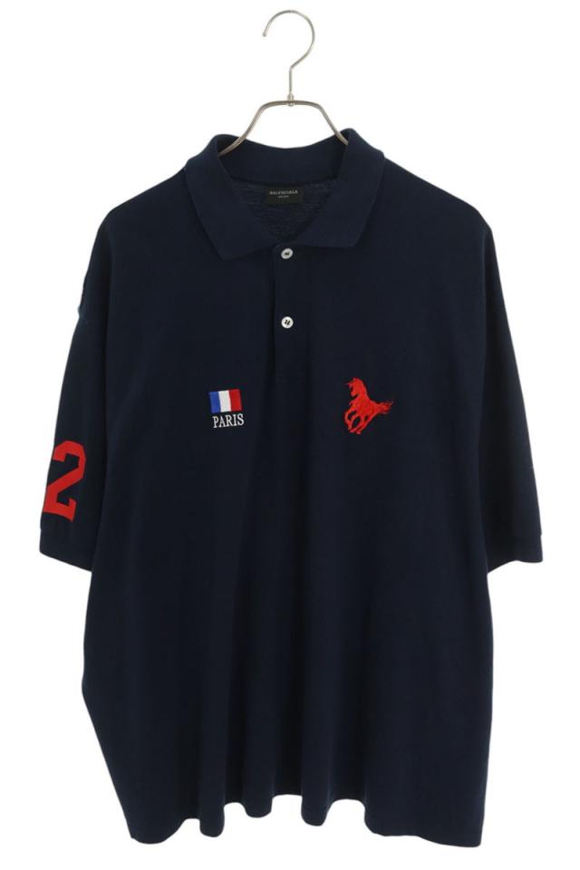 バレンシアガ サイズ:L 791001 TQVM6 ダメージ加工ホース刺繍半袖ポロシャツ 中古 BS55