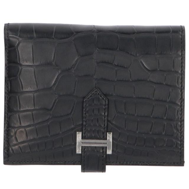 エルメス   ベアンコンパクト W刻印 SV金具アリゲーター財布 中古 SS13