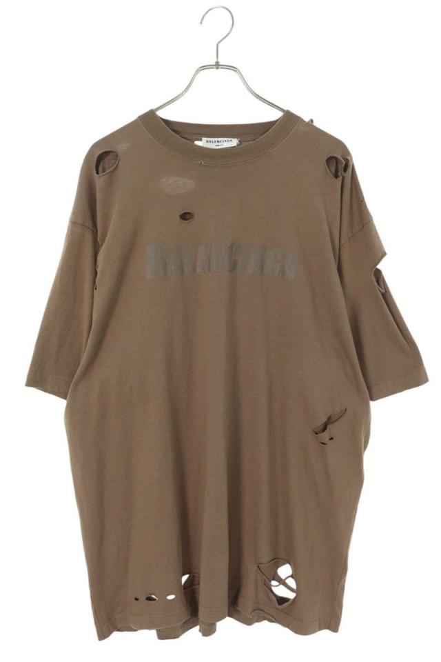 バレンシアガ サイズ:XS 651795 TKVB8 デストロイ加工ロゴプリントTシャツ 中古 BS55