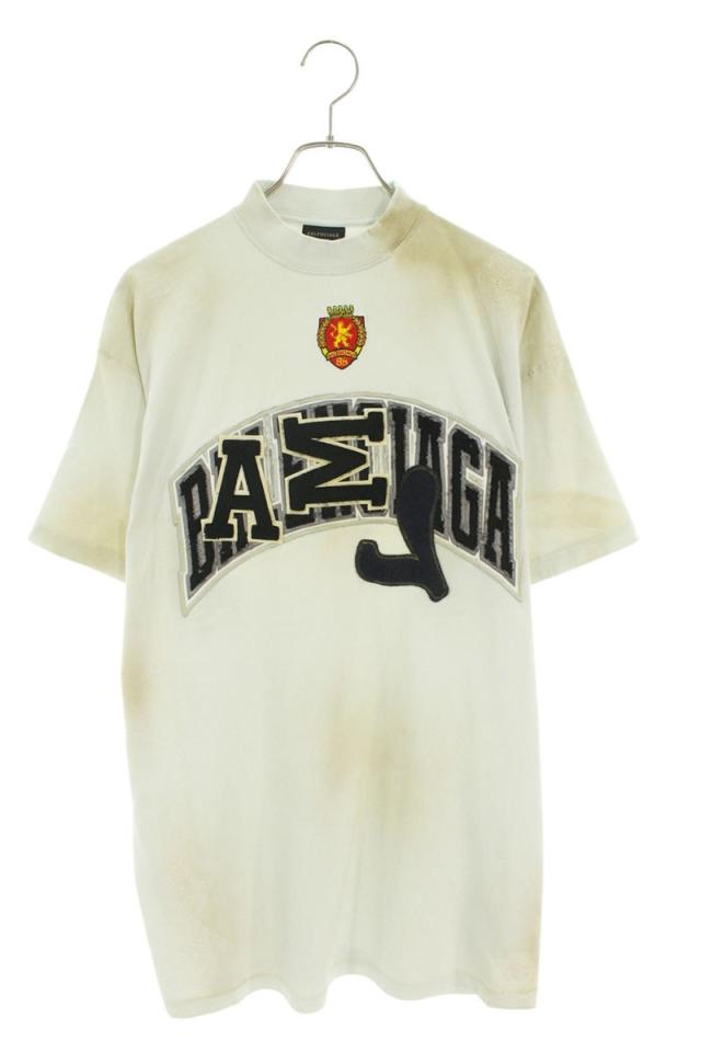 バレンシアガ サイズ:1 23SS 739028 TOVN2 クラッシュダスト加工ワッペンTシャツ 中古 BS55